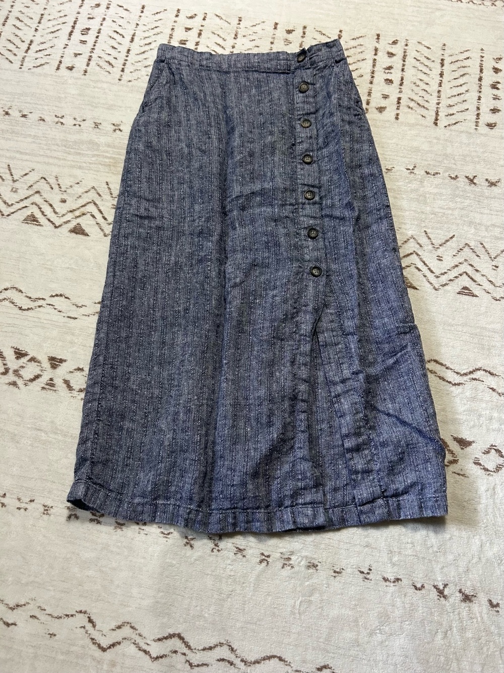 Rachel Zoe 100% Linen Chambray Wrap Midi Skirt Blue Button Front S - Picture 2 of 7